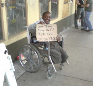 This homeless guy has a good sense of humor