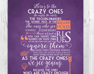 ... Quote, Typography Art Print, Crazy Ones Print, Inspirational Quote Art