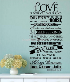 Bible Verse Love Is Patient Kind Quote Wall Art Sticker Decal DIY Home ...