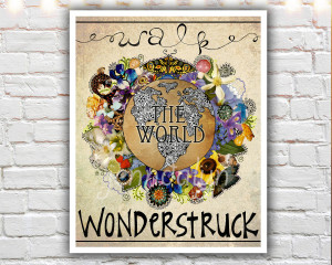 Wonderstruck - 16 x 20 paper print, mixed media collage art, world ...