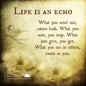 Life is an echo. What you send out, comes back. What you sow, you reap ...