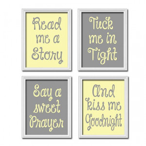 Cute Yellow Gray Grey Kiss Me Goodnight Quote Crib Nursery Song Print ...