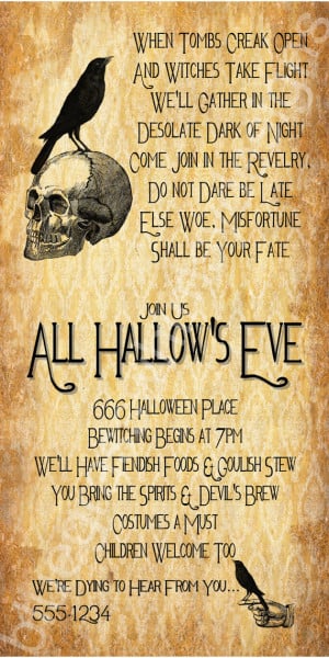 All Hallow's Eve Halloween Party Invitation- 4x8, 5x7, 4x6 DIY ...