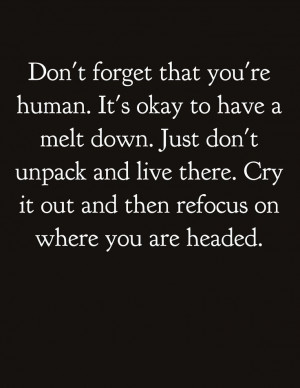 Don't forget that you're human. It's okay to have a melt down. Just ...