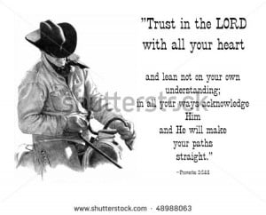 Pencil Drawing of Cowboy with Bible Verse, Proverbs - stock photo