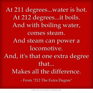 At 211 degrees...water is hot. At 212 degrees...it boils. And with ...