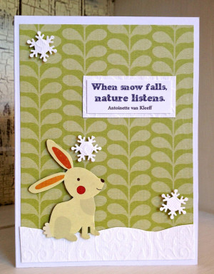 SNOW Bunny CARD . Winter Quote Snowflake Snow White Forest Trees ...