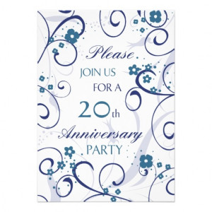 Blue Swirls 20th Anniversary Party Invitation Card at Zazzle.ca