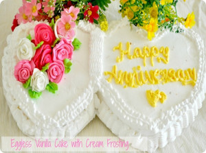 Simple Eggless Vanilla Cake Recipe with cream frosting