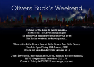 ... Hens & Bucks Party Invitations Bucks Party Invitations - Weekend Away