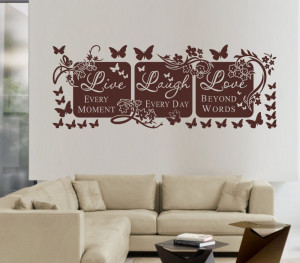 Laugh Love Wall Decals Butterflies Floral Vines Wall Sticker Quotes ...