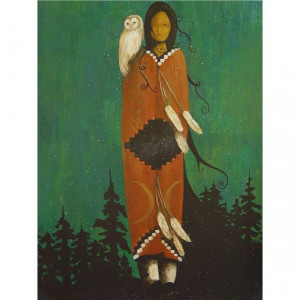 ... Native American Shaman Woman with Owl Sacred Wisdom Great Spirit