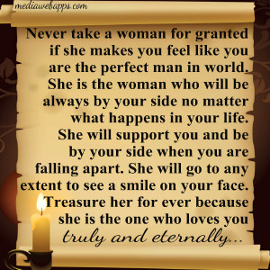quotes on women never take a woman for granted if she makes you feel ...
