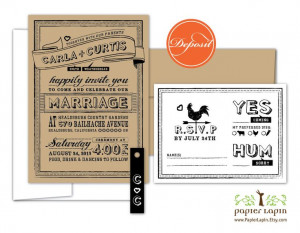 Chalky - quirky wedding invitation, eco friendly, kraft paper, black ...