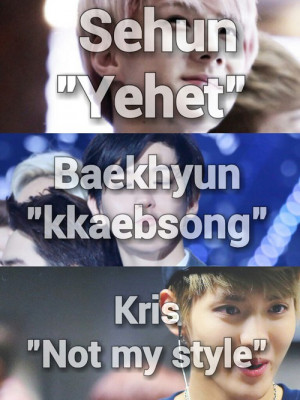 ... image include: kkaebsong, kris, catchphrase, not my style and exo k