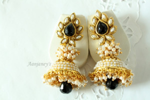 ... Earrings Jhumkas Stone Pearl Ethnic Traditional Indian Handmade