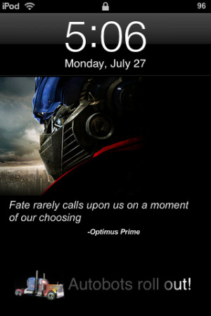 ... is of optimus prime with a quote and a custom slider and custom string