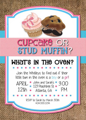 Cupcake or Stud Muffin Gender Reveal Invitation, Printable Party ...