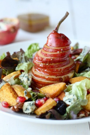 fall cold comfort salad. pear, butternut squash, cranberry salad with ...