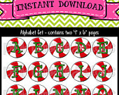 Peppermint Christmas Alphabet Set w/Sayings - INSTANT DOWNLOAD 1 ...