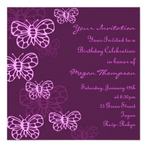 Purple & Pink Butterfly Birthday Invitation from Zazzle.com