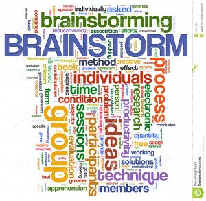 Illustration of wordcloud representing words related to brainstorming.