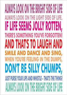 Always Look On The Bright Side Of Life - Lyrics Monty Python - A4 ...