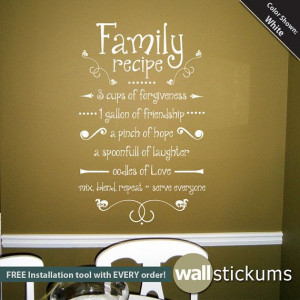 Family Recipe Wall Decal Vinyl Wall Quote by WallStickums on Etsy