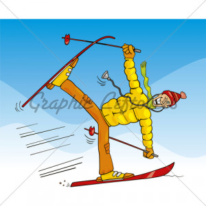 Humorous Illustration Of Crazy Doctor On Ski