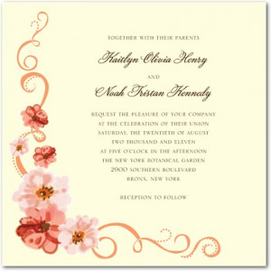 Signature Ecru Wedding Invitations Artistic Blooms - Front : Tangerine