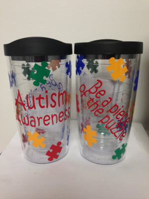 Autism Awareness Personalized Tumbler Cup by PolkaGirlDesigns, $14.00
