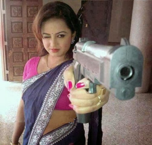 Indian Women with Gun Funny Photo
