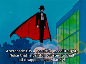 Tuxedo Kamen channeling his inner Moonlight Knight here.