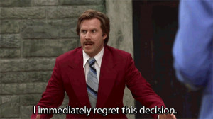 Ron Burgundy (Will Ferrell) reacts after jumping into a pit of bears ...