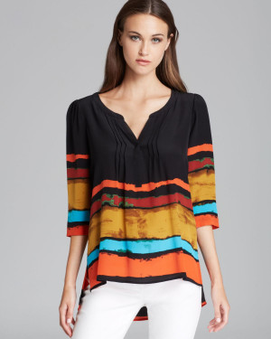 Plenty By Tracy Reese Quotation Blouse Painted Stripe Peasant Kurta in ...