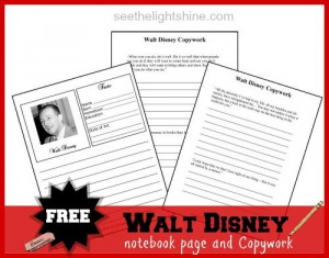 FREE Walt Disney Copywork and Notebook Page - Blessed Beyond A Doubt