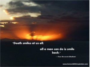 Click to go to a large size picture quote on -Death smiles on us all