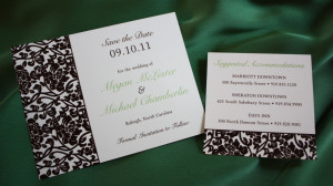 Brown Floral Print with Green Accents Wedding Save the Date Cards