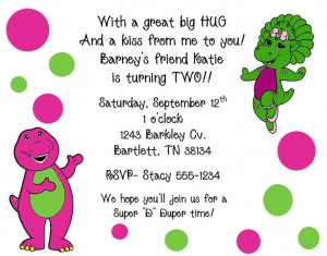 10 Barney & Baby Bop Invitations with Envelopes. Free Return Address ...