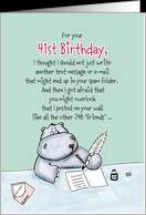 41st Birthday - Humorous, Whimsical Card with Hippo card - Product ...
