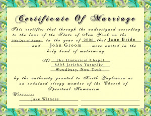 Sample Certificate Marriage License
