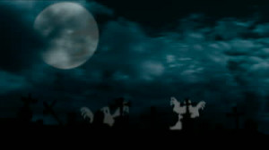 Spooky Halloween Graveyard With Dark Clouds And Ominous Moon Stock