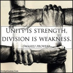 Unity is strength. Division is weakness – Swahili Proverb