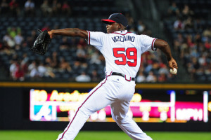 ATLANTA - AUGUST 16: Arodys Vizcaino #59 of the Atlanta Braves pitches ...