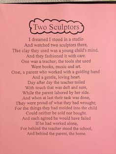 My daughter's 1st grade teacher sent this poem home today. What a ...