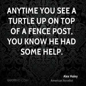 Anytime you see a turtle up on top of a fence post, you know he had ...