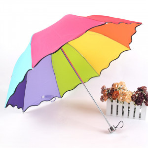 Drop-Free-shipping-Cute-Women-Rainbow-Color-Sun-Rain-Umbrella-Coloful ...