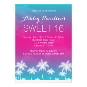 tropical_teal_pink_sweet_16_birthday_invitation ...