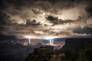 Nighttime thunderstorm over the Grand Canyon.