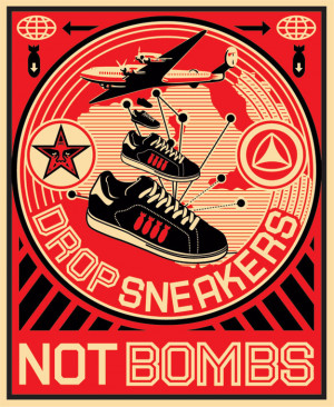 Shepard Fairey Drop Sneakers Not Bombs Logo